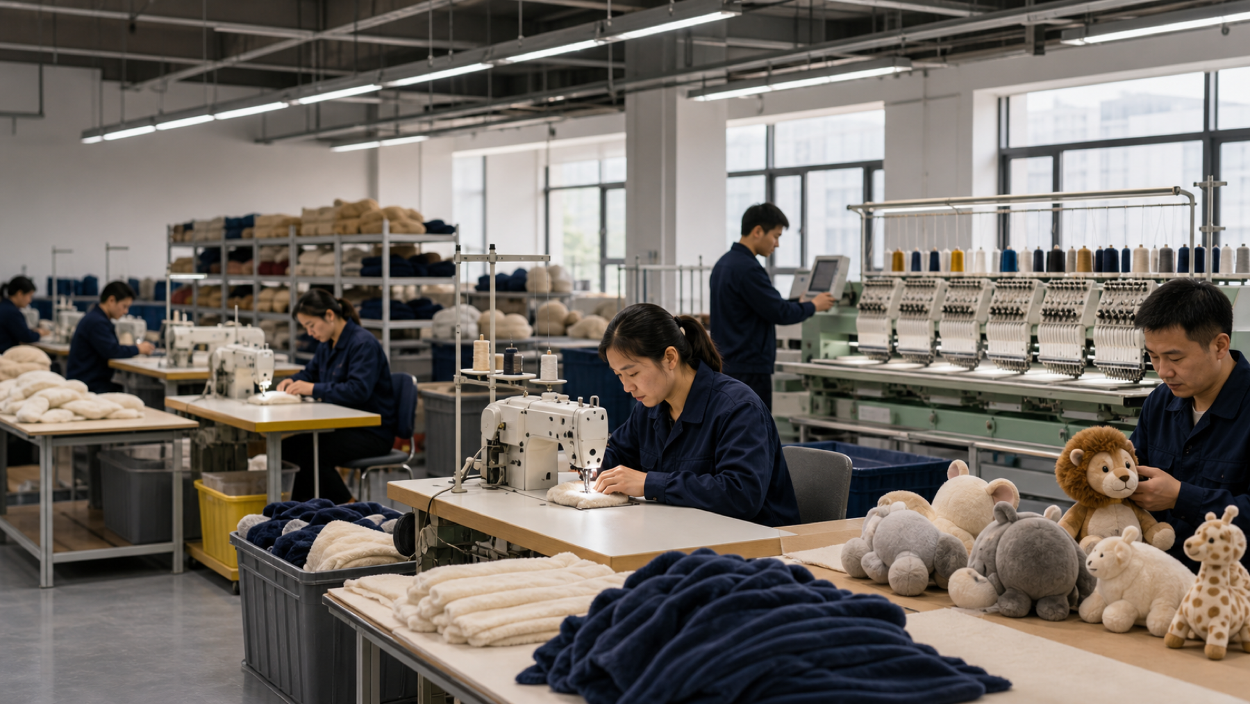Modern custom plush production workshop at Shenzhen YuCai Toys Industries Co., Ltd.